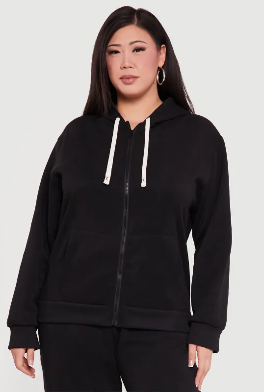 Plus Size Zip Front Fleece Hoodie sold by Rainbow