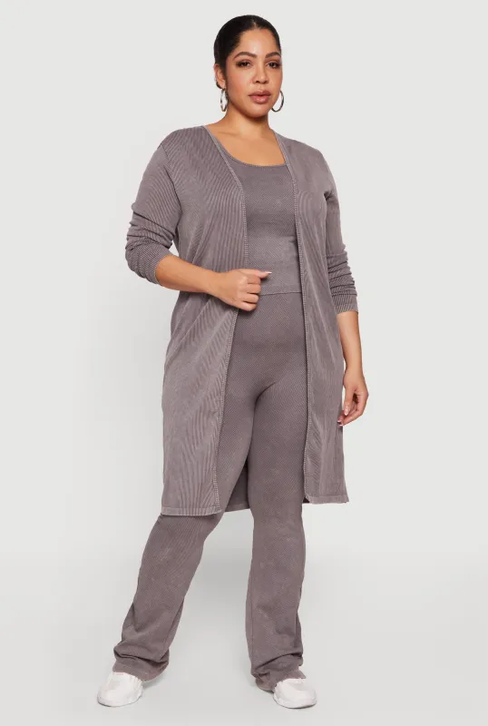 Plus Size Acid Wash Rib Knit Tank Top and Open Front Duster sold by Rainbow