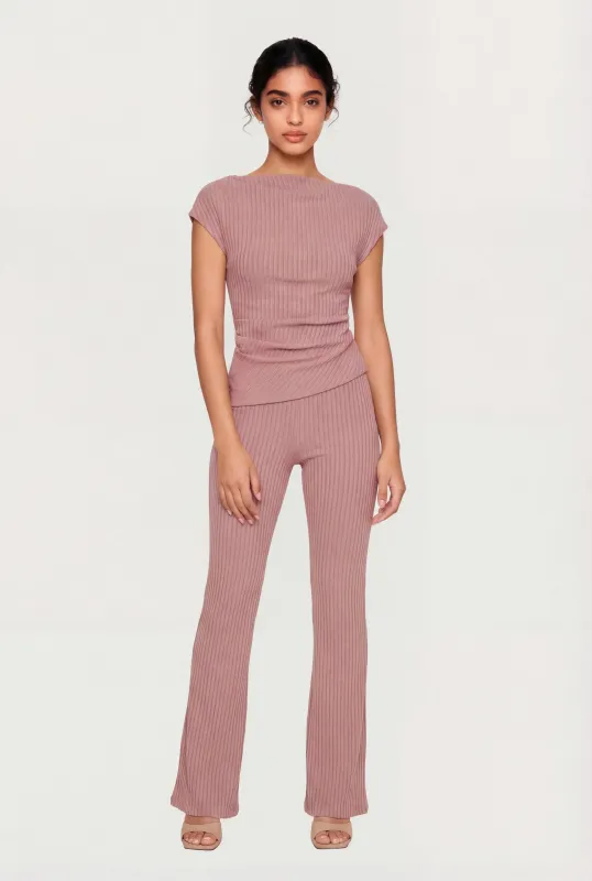 Ribbed Knit High Waisted Slim Bootcut Pants sold by Rainbow
