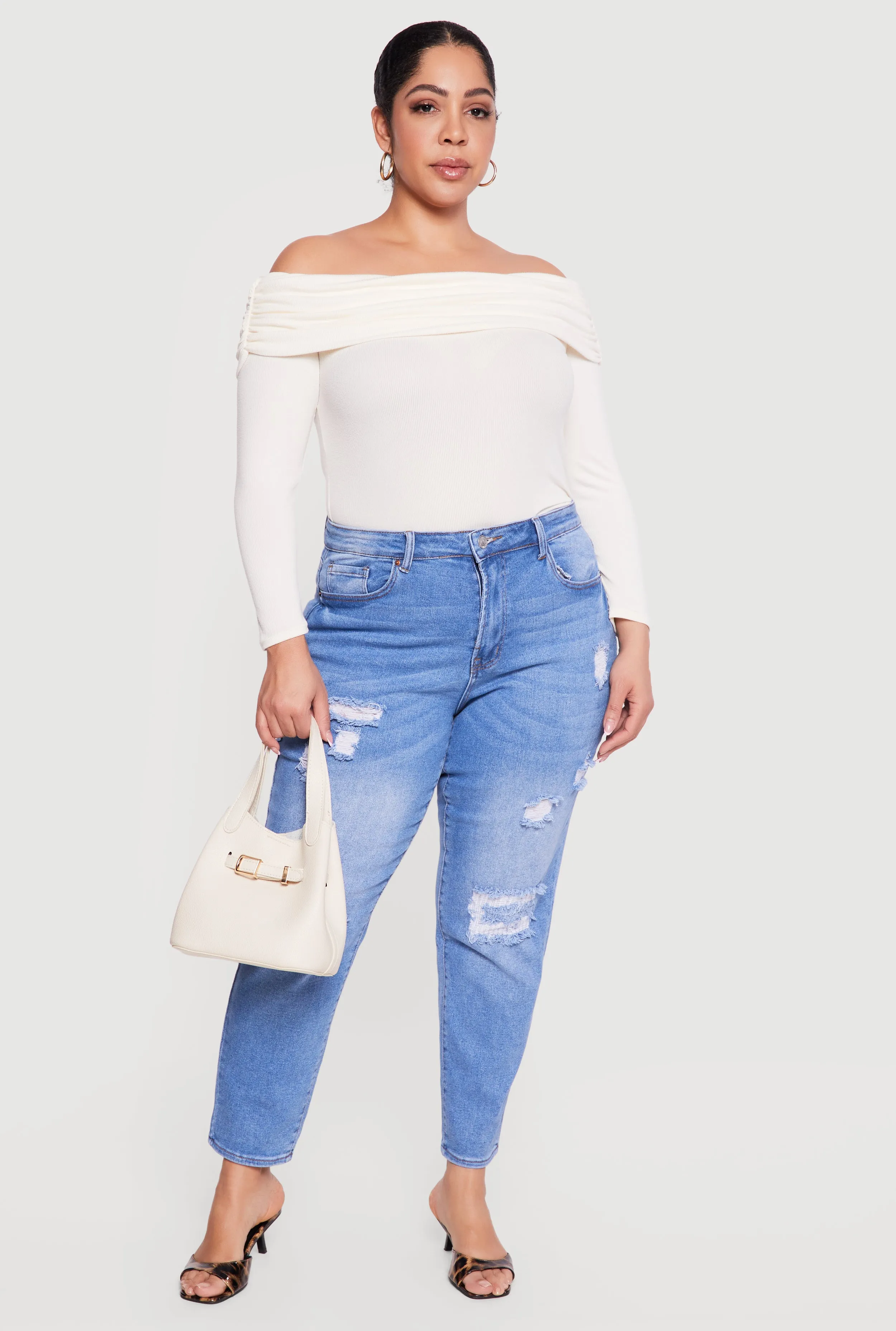 Plus Size WAX High Waisted Distressed Mom Jeans sold by Rainbow product image thumbnail 3