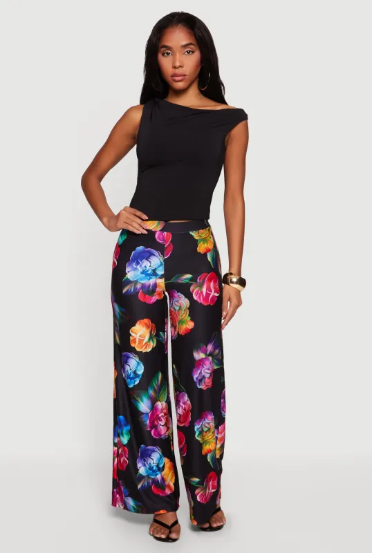 Floral Print Wide Leg Casual Pants sold by Rainbow