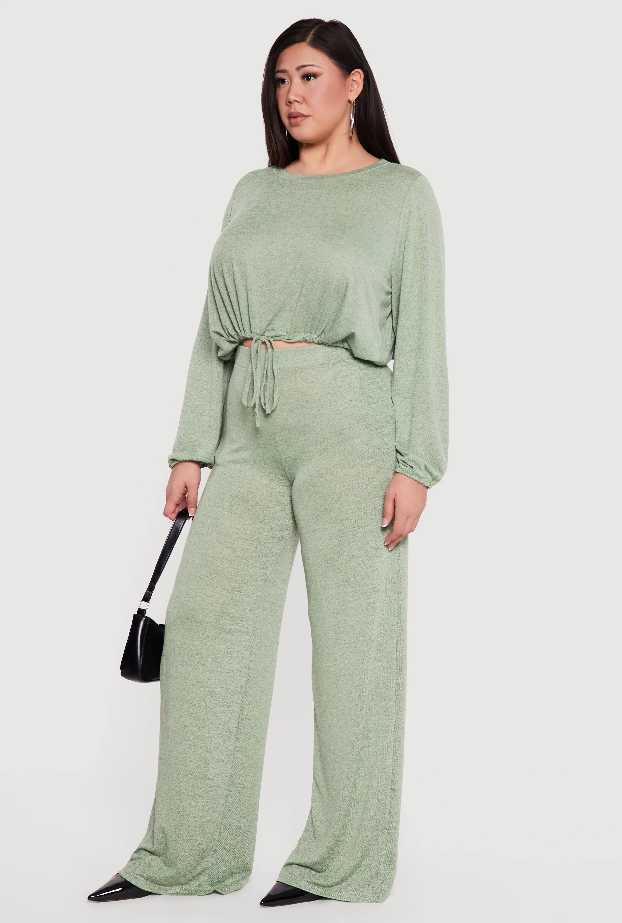 Plus Size High Waisted Wide Leg Brushed Knit Pants sold by Rainbow product image thumbnail 2