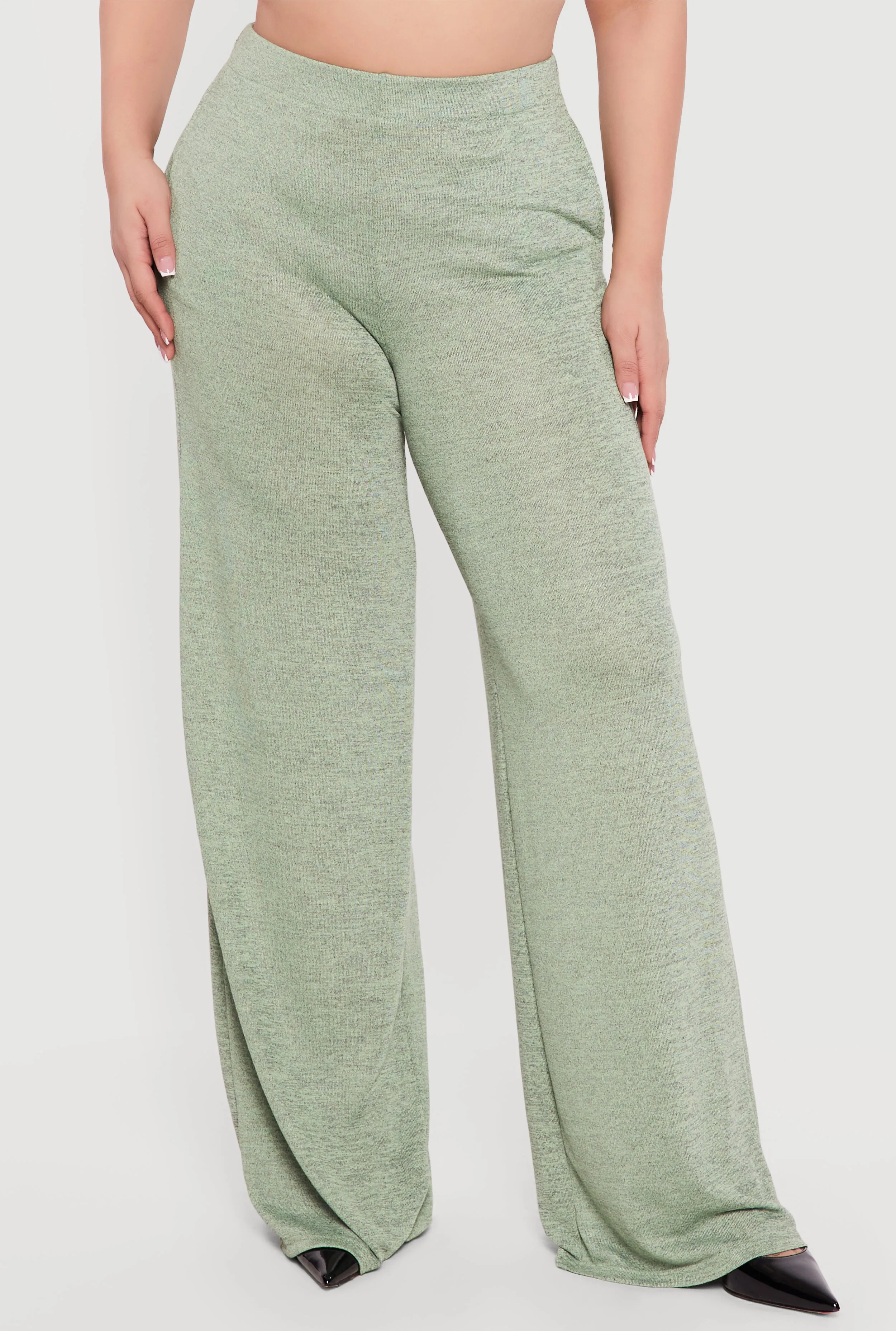 Plus Size High Waisted Wide Leg Brushed Knit Pants sold by Rainbow product image thumbnail 3