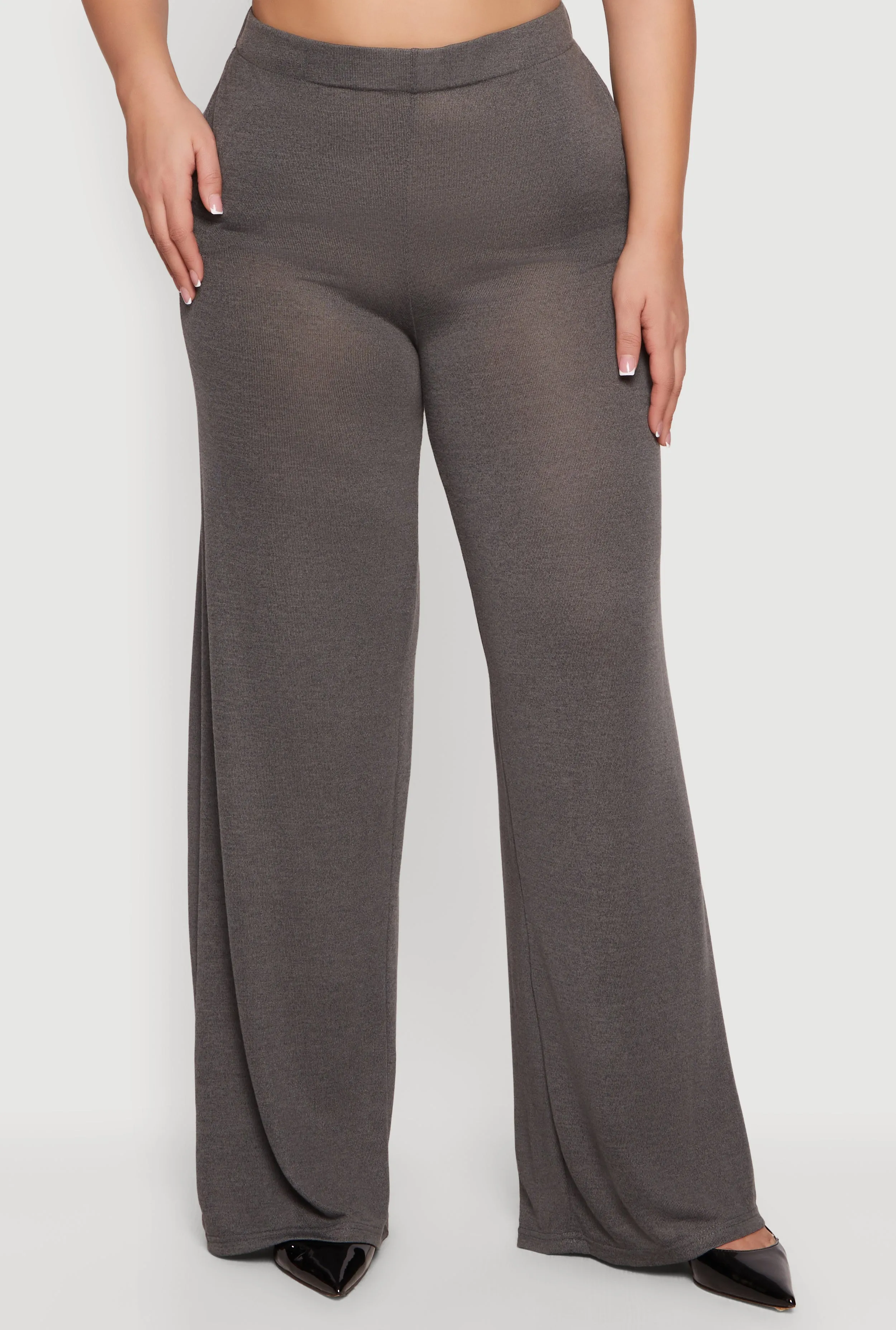 Plus Size High Waisted Wide Leg Brushed Knit Pants sold by Rainbow product image thumbnail 3