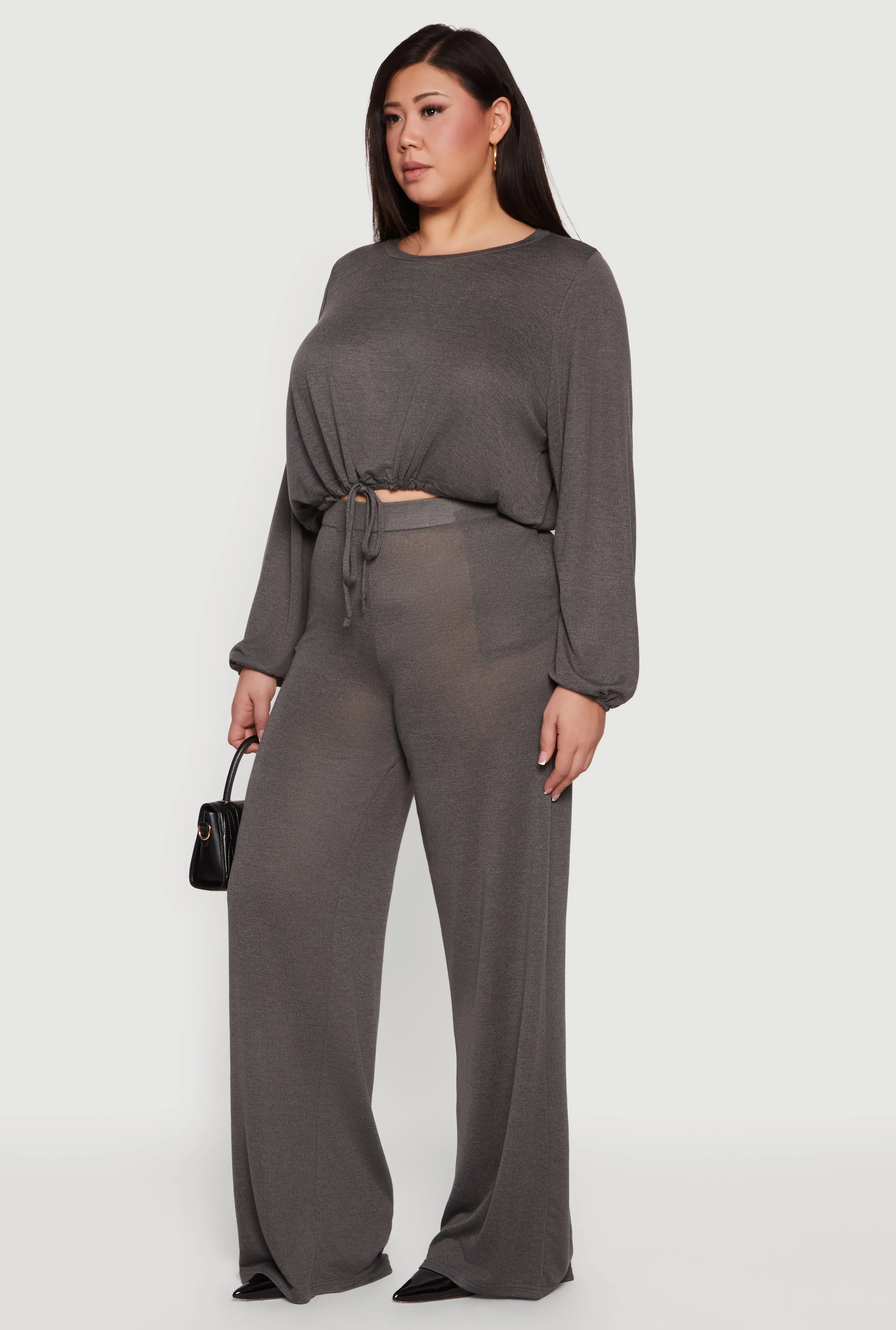 Plus Size High Waisted Wide Leg Brushed Knit Pants sold by Rainbow product image thumbnail 2