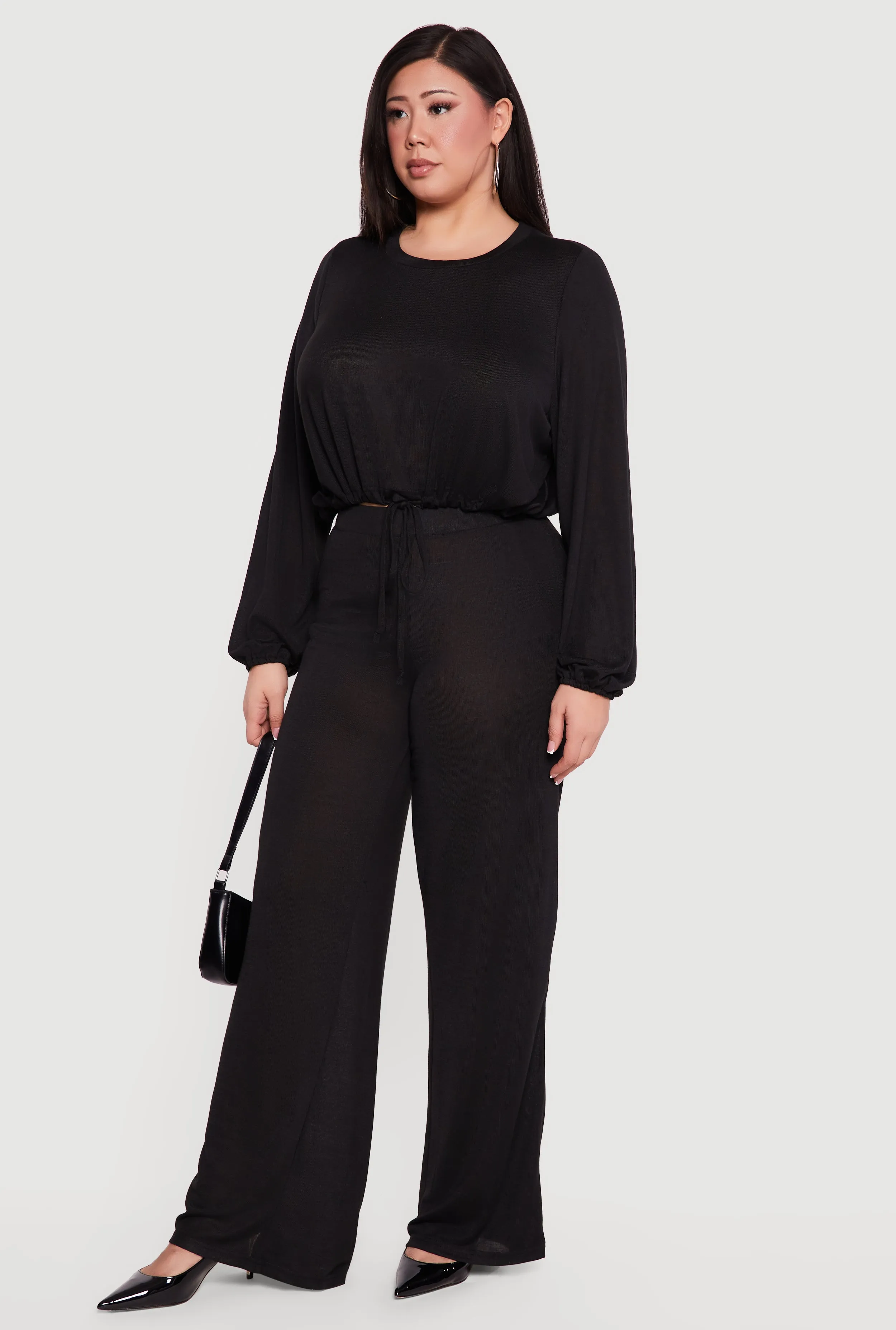 Plus Size High Waisted Wide Leg Brushed Knit Pants sold by Rainbow product image thumbnail 2
