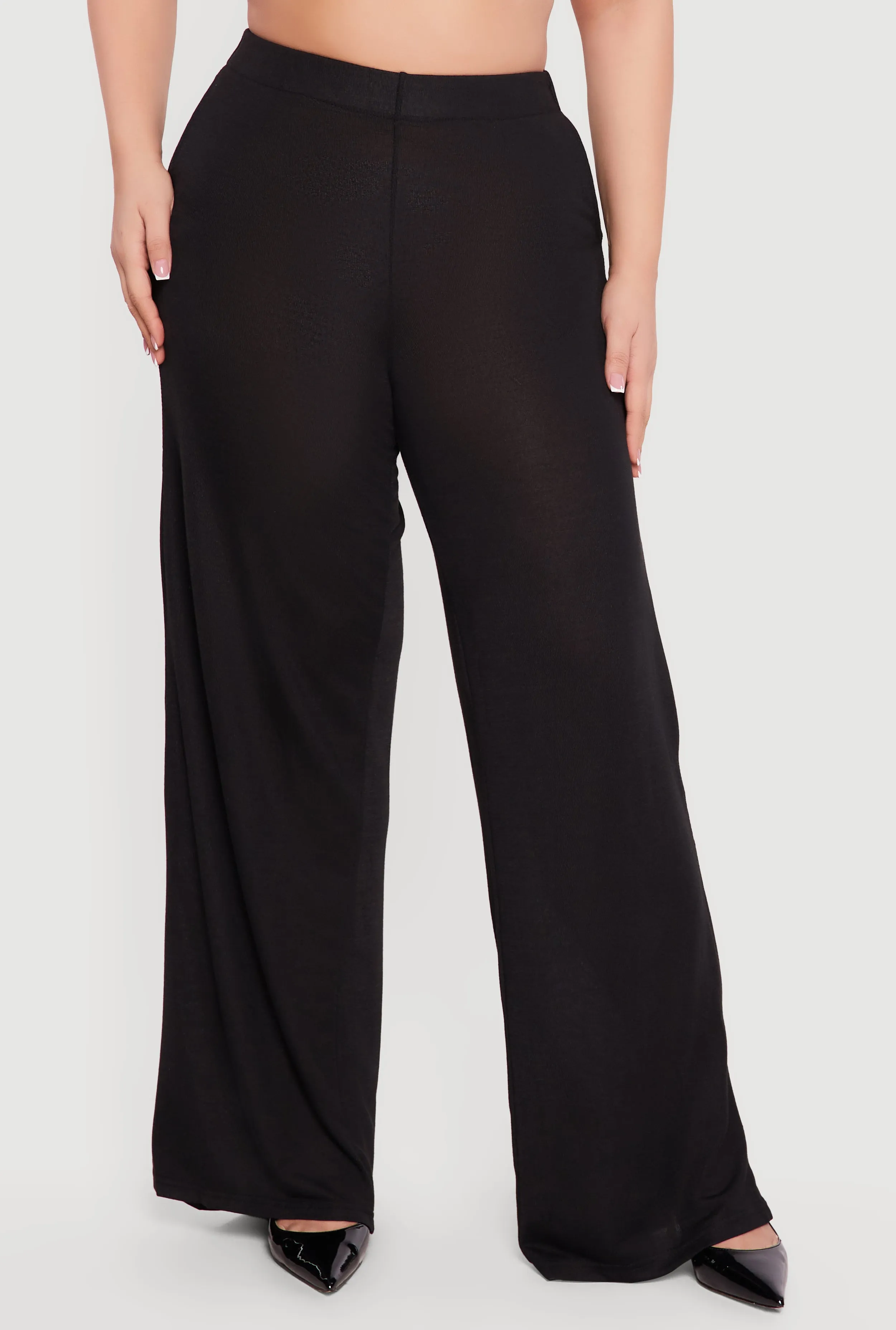 Plus Size High Waisted Wide Leg Brushed Knit Pants sold by Rainbow product image thumbnail 3