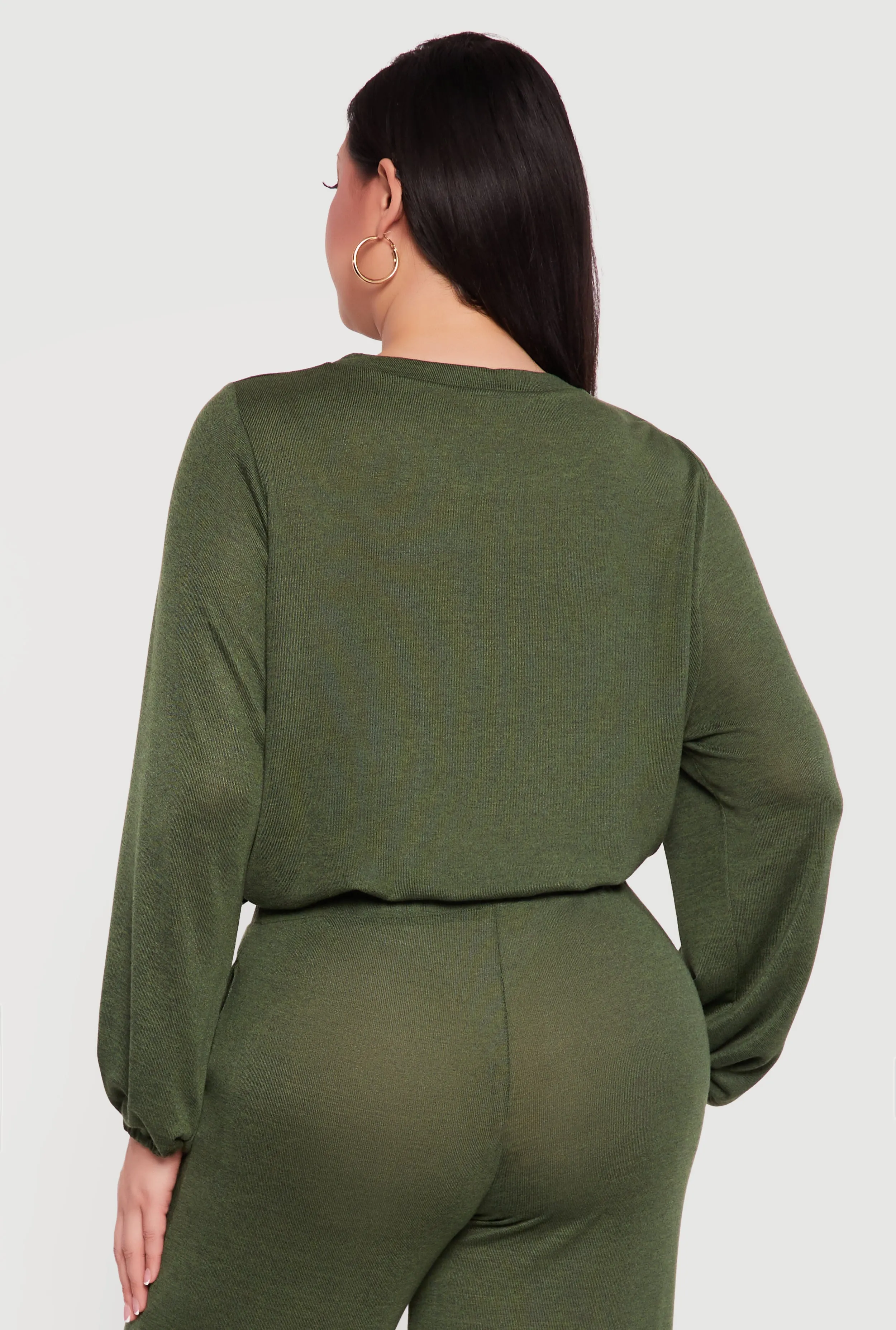 Plus Size Drawstring Hem Long Sleeve Crop Top sold by Rainbow product image thumbnail 5