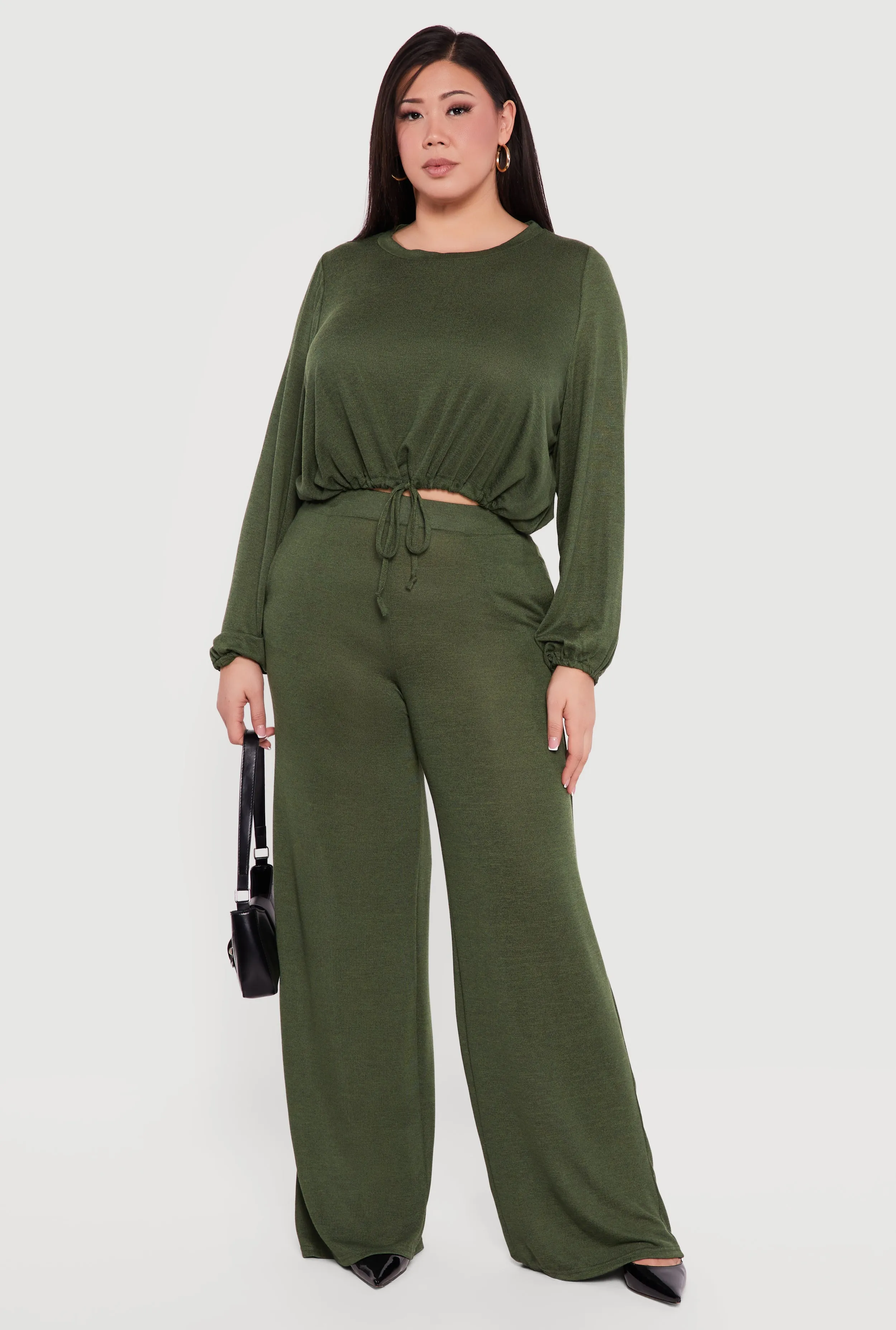 Plus Size Drawstring Hem Long Sleeve Crop Top sold by Rainbow product image thumbnail 2