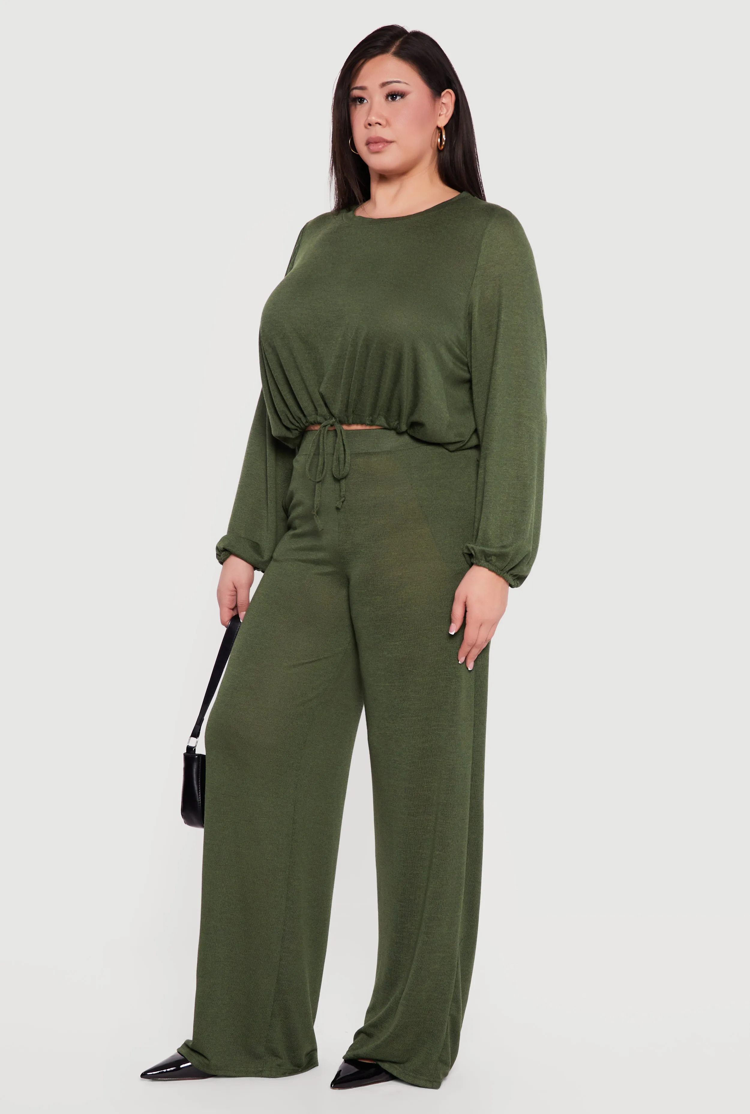 Plus Size Drawstring Hem Long Sleeve Crop Top sold by Rainbow product image thumbnail 3