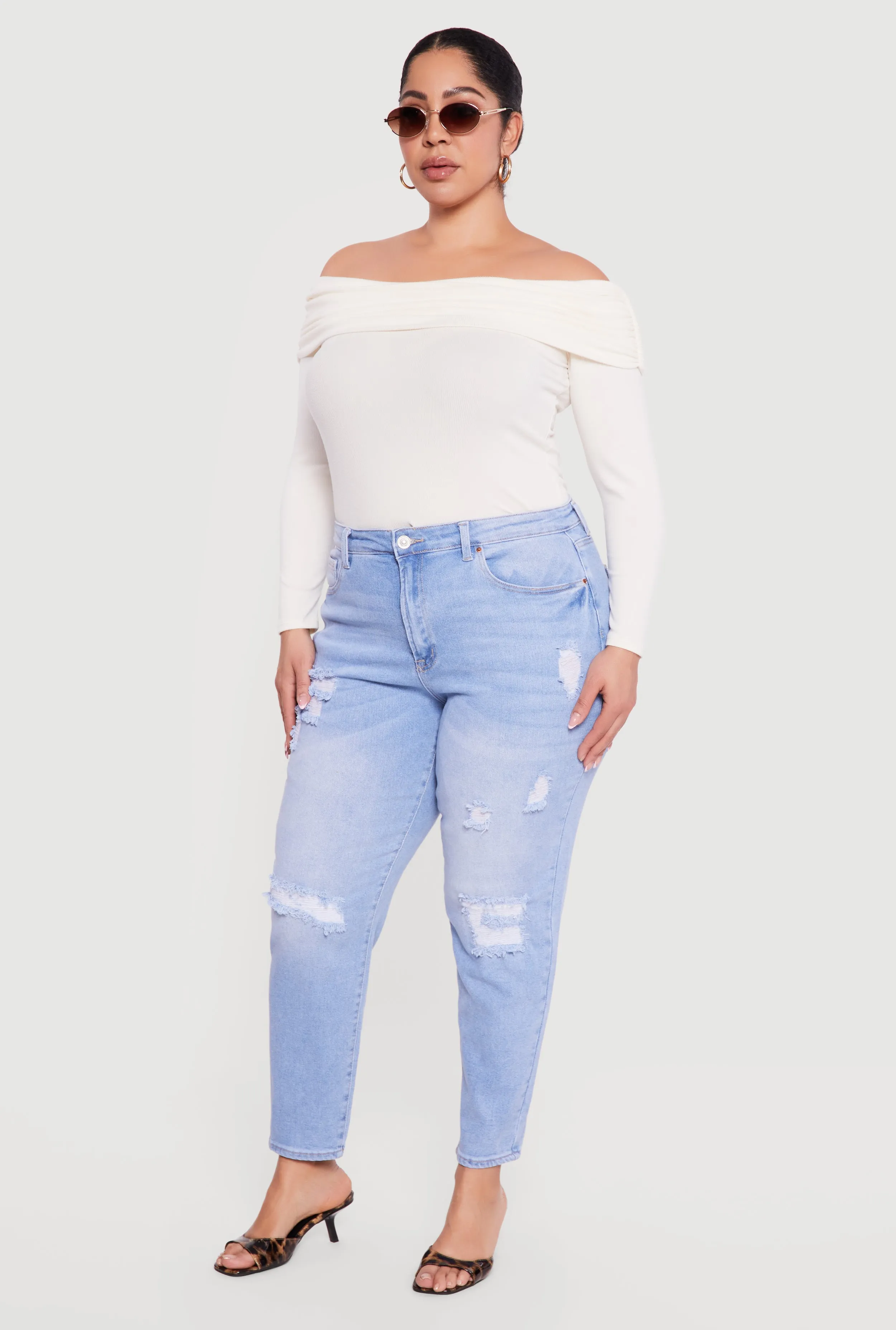 Plus Size WAX High Waisted Distressed Mom Jeans sold by Rainbow product image thumbnail 2