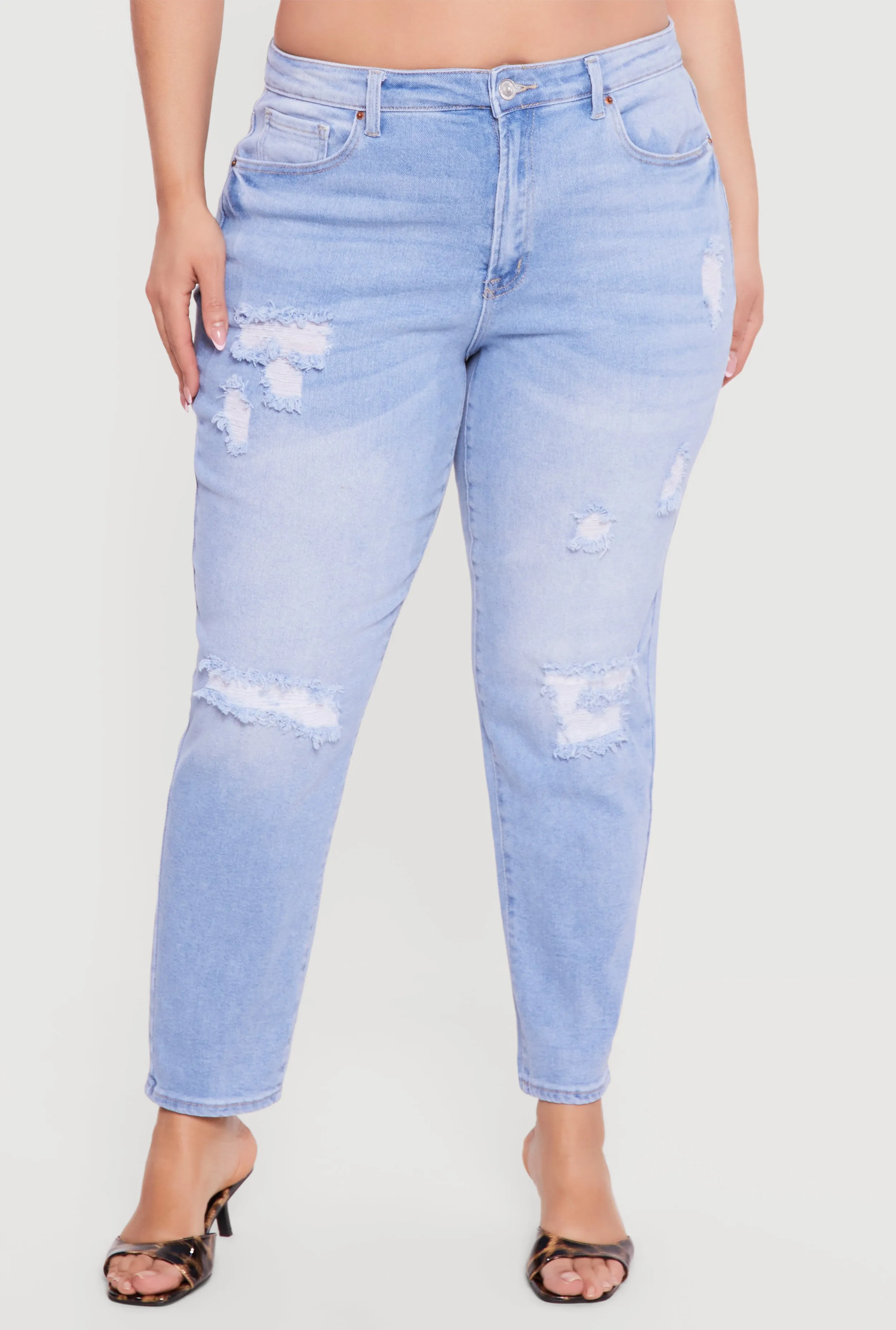 Plus Size WAX High Waisted Distressed Mom Jeans sold by Rainbow product image thumbnail 3