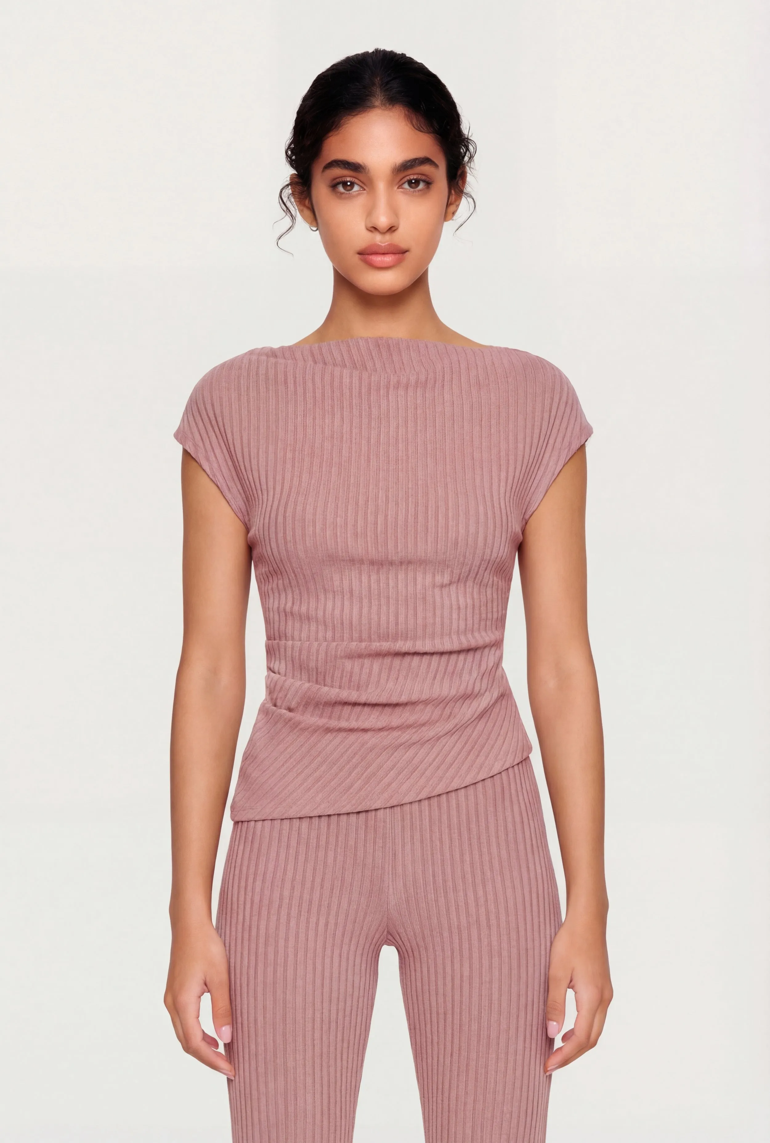 One Shoulder Rib Knit Side Ruched Blouse sold by Rainbow product image thumbnail 4