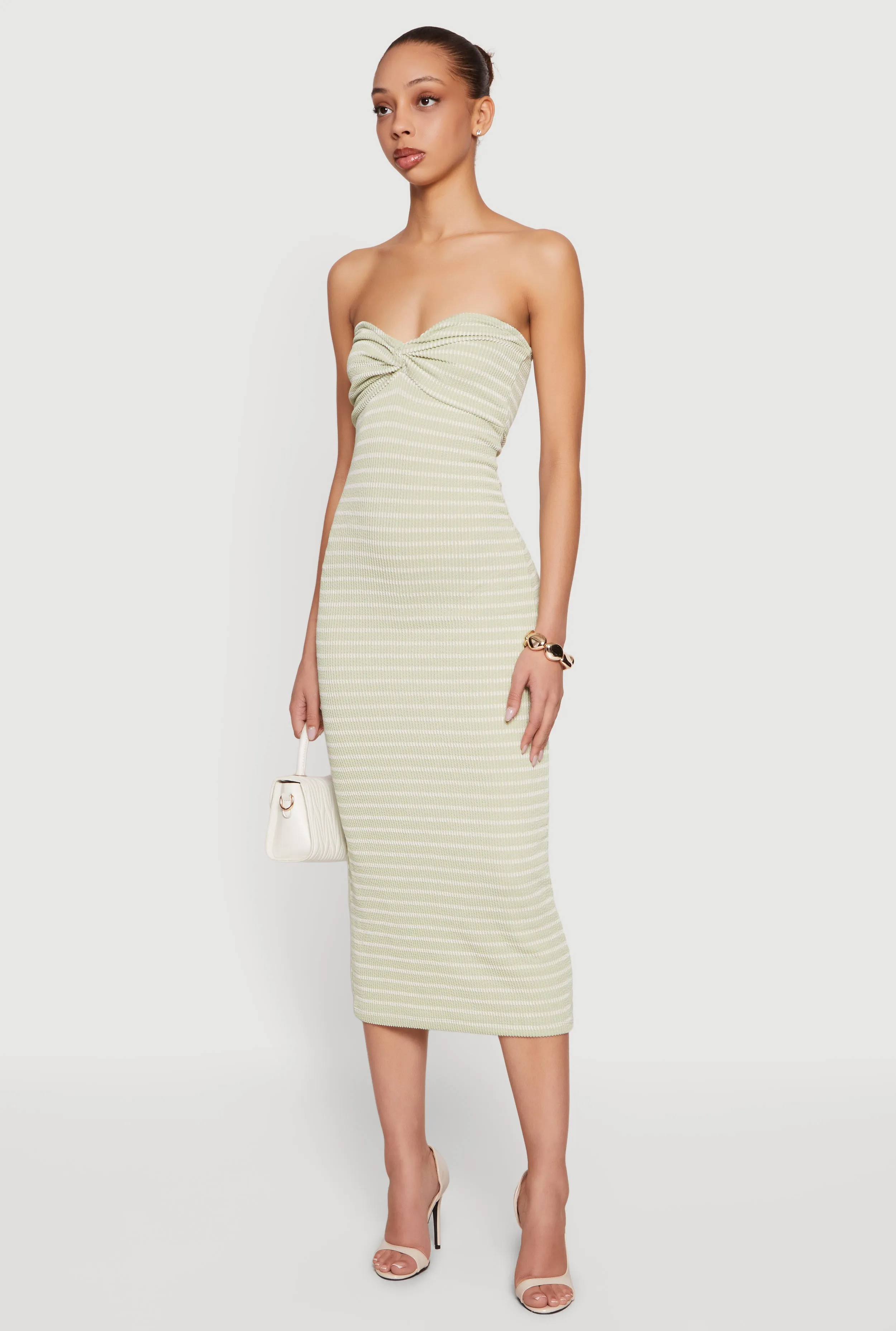 Striped Rib Knit Twist Front Tube Dress sold by Rainbow product image thumbnail 2