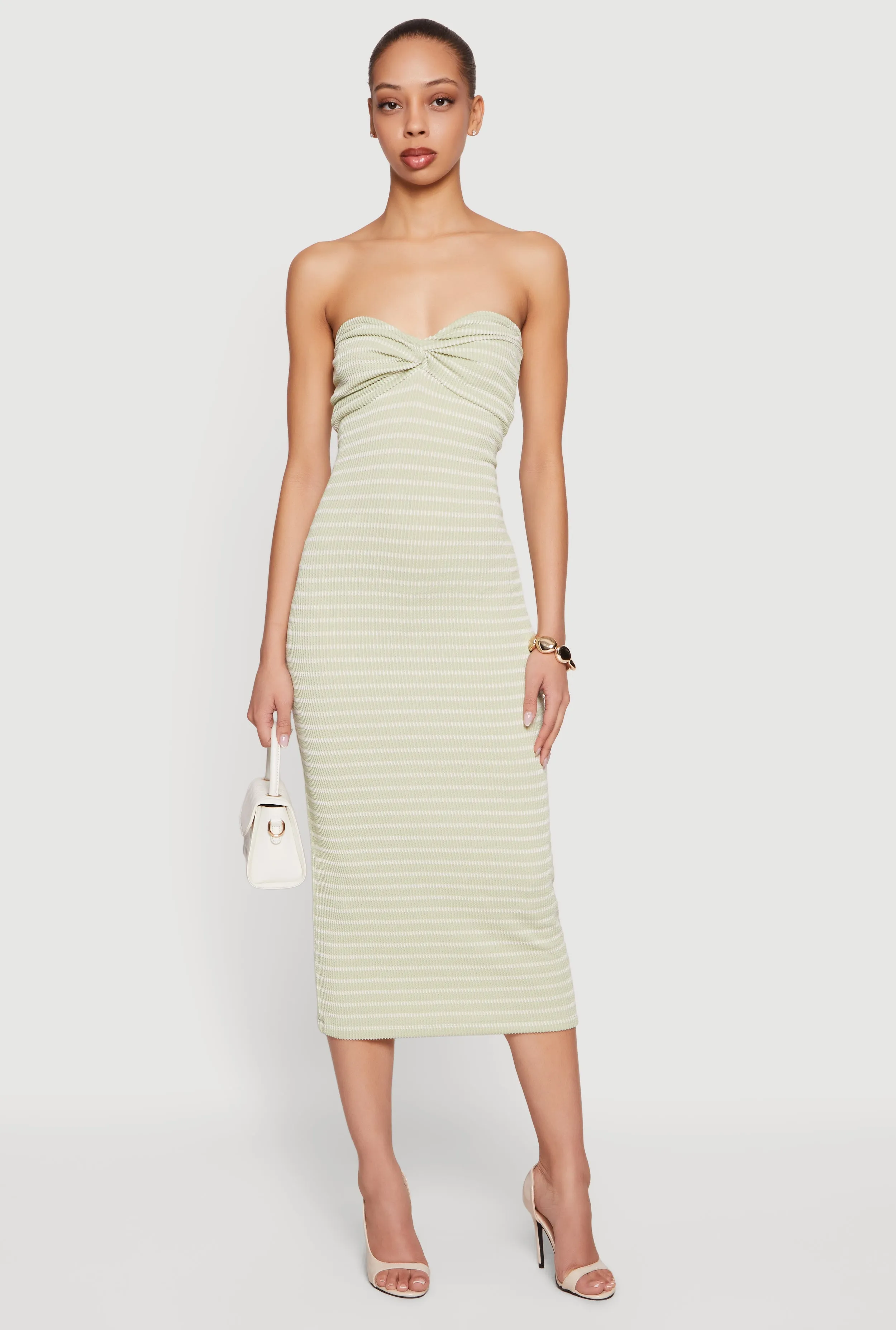 Striped Rib Knit Twist Front Tube Dress sold by Rainbow