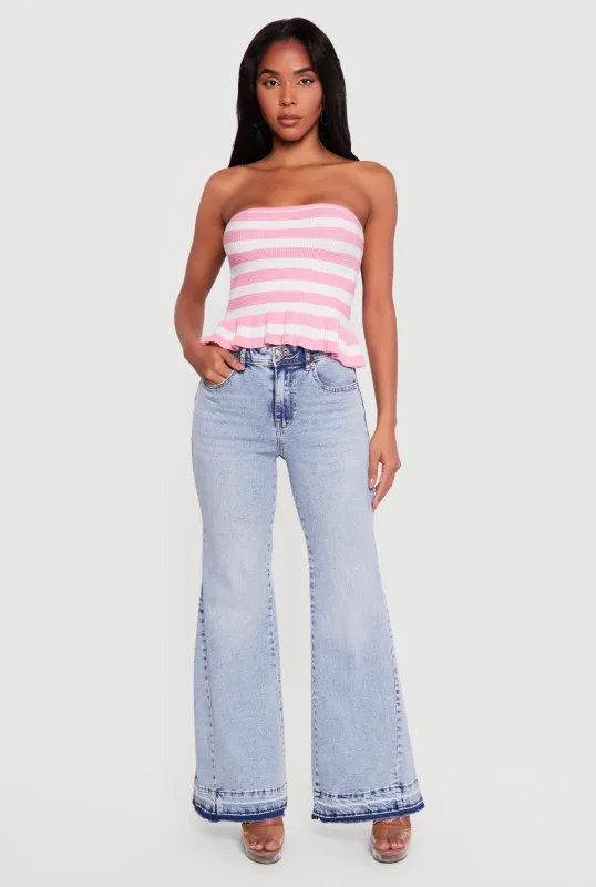 Striped Knitted Peplum Tube Top made by Rainbow