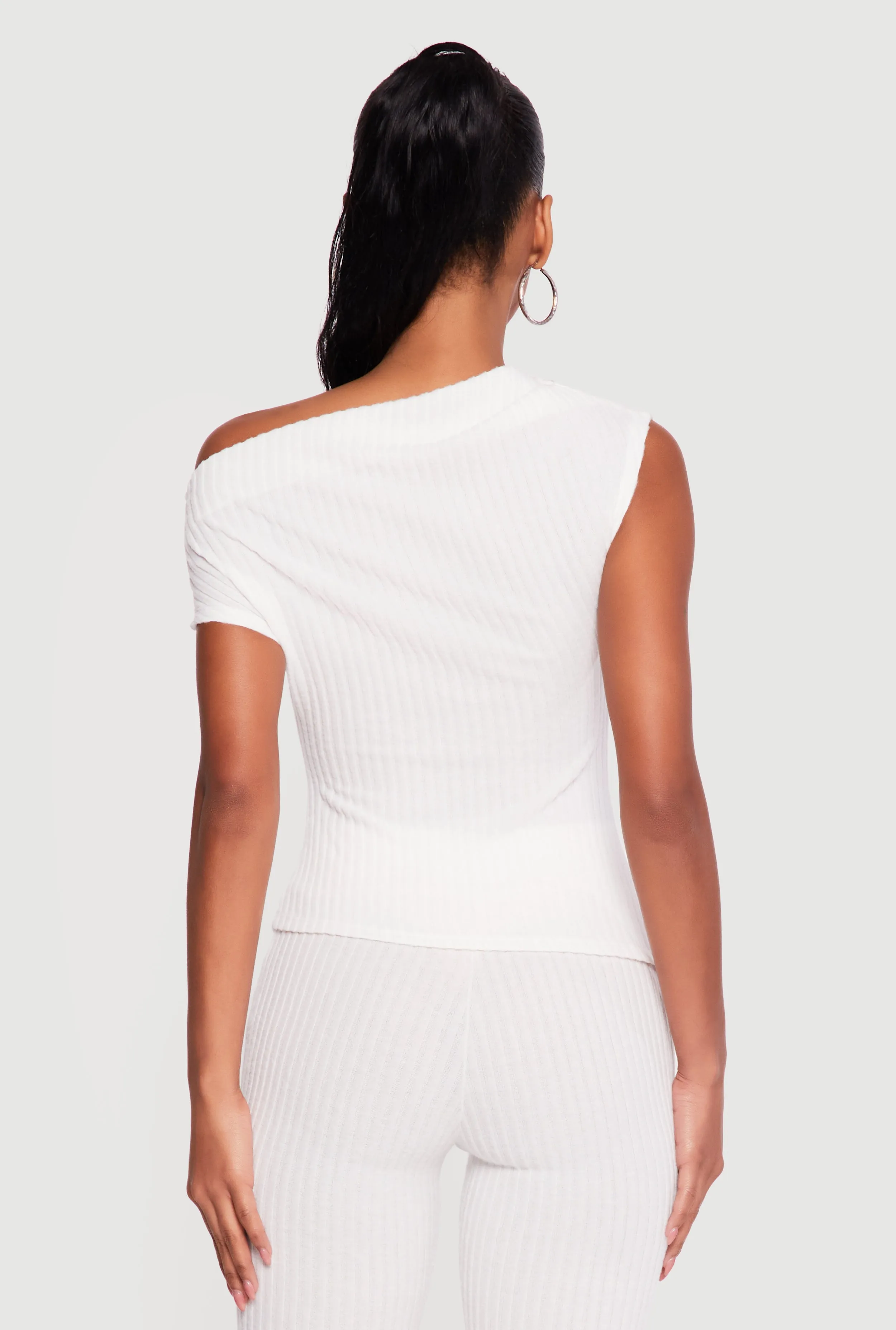 One Shoulder Rib Knit Side Ruched Blouse sold by Rainbow product image thumbnail 5