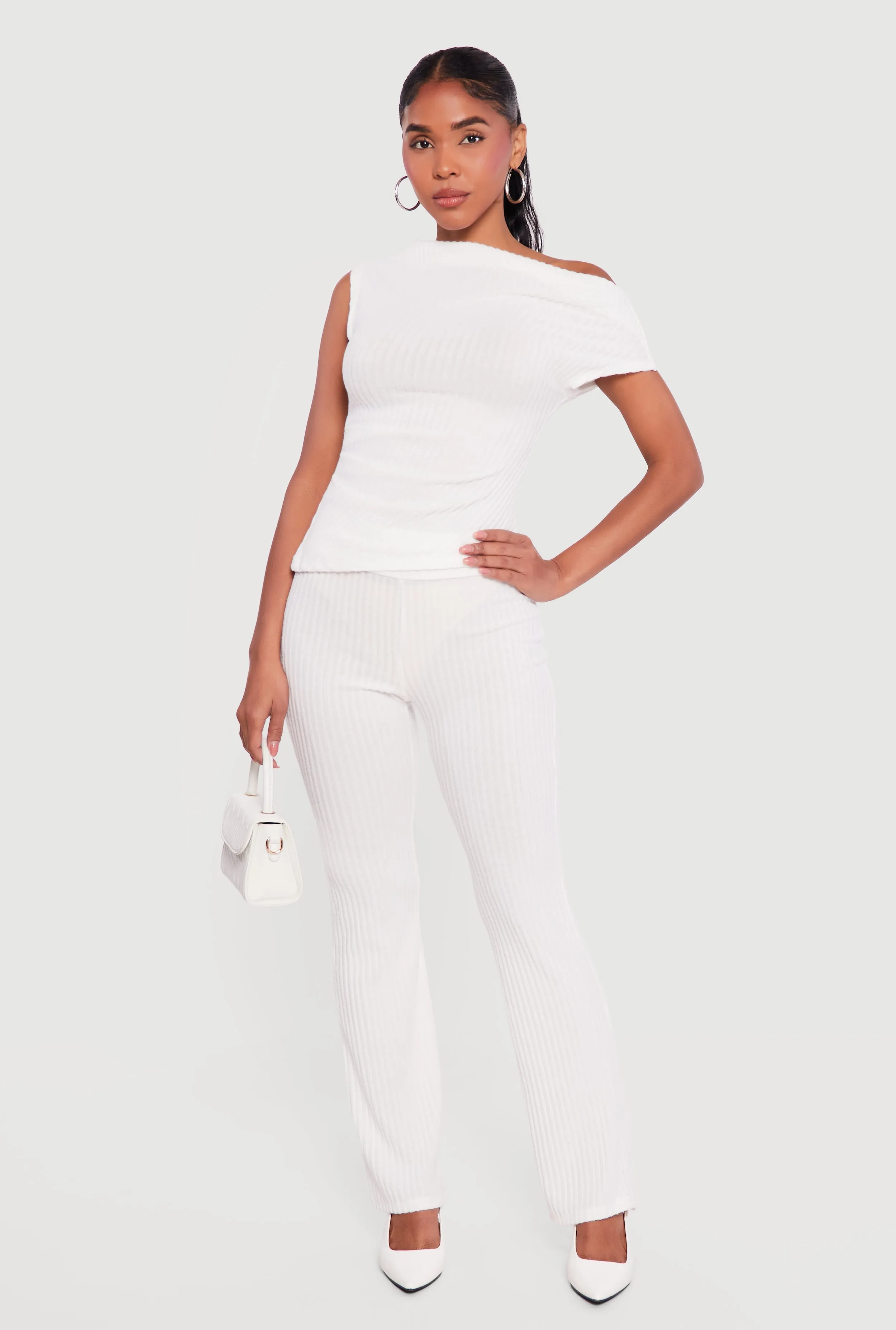 One Shoulder Rib Knit Side Ruched Blouse sold by Rainbow product image thumbnail 2