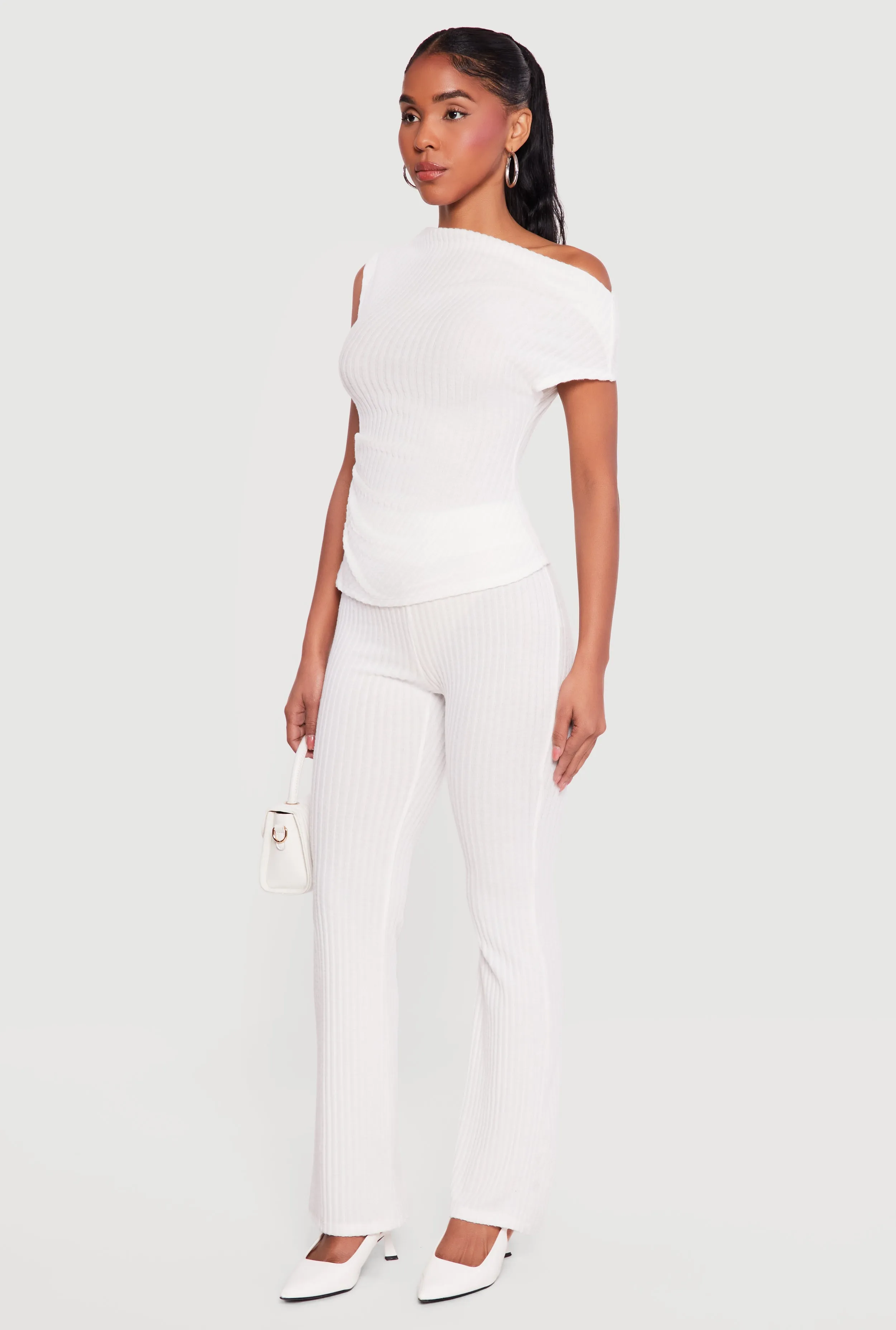 One Shoulder Rib Knit Side Ruched Blouse sold by Rainbow product image thumbnail 3