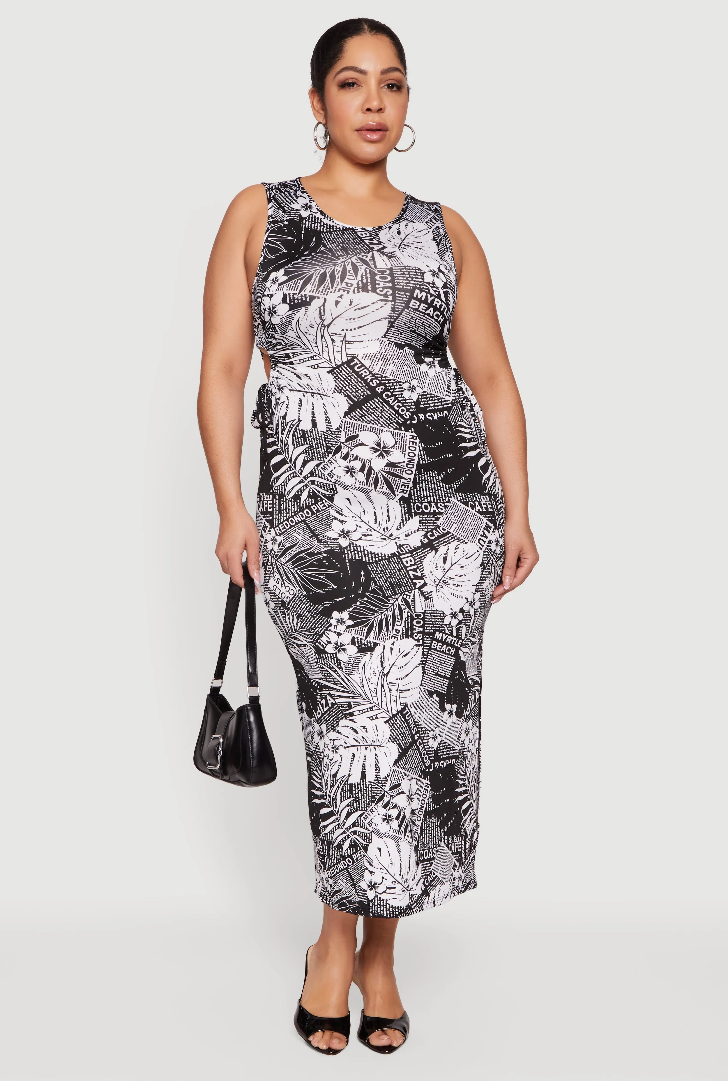 Plus Size Patterned Drawstring Keyhole Side Dress sold by Rainbow