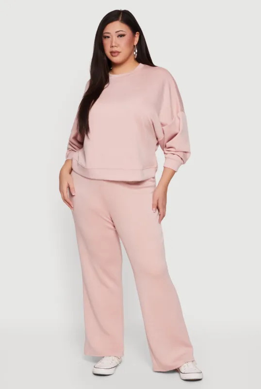 Plus Size Drawstring Waist Pull On Flare Pants made by Rainbow