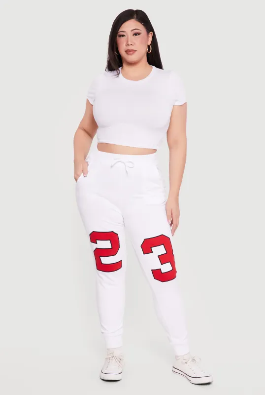 Plus Size 23 Graphic Drawstring Waist Joggers made by Rainbow