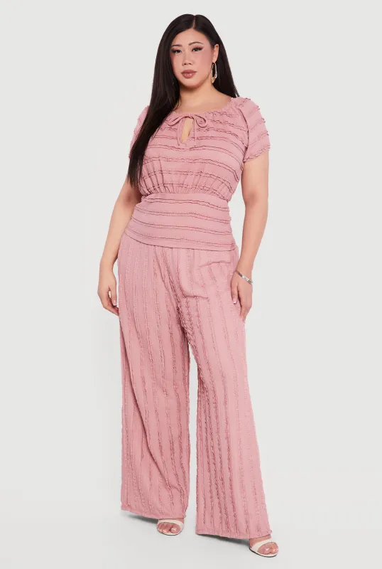 Plus Size Textured Knit High Waisted Pull On Wide Leg Pants made by Rainbow