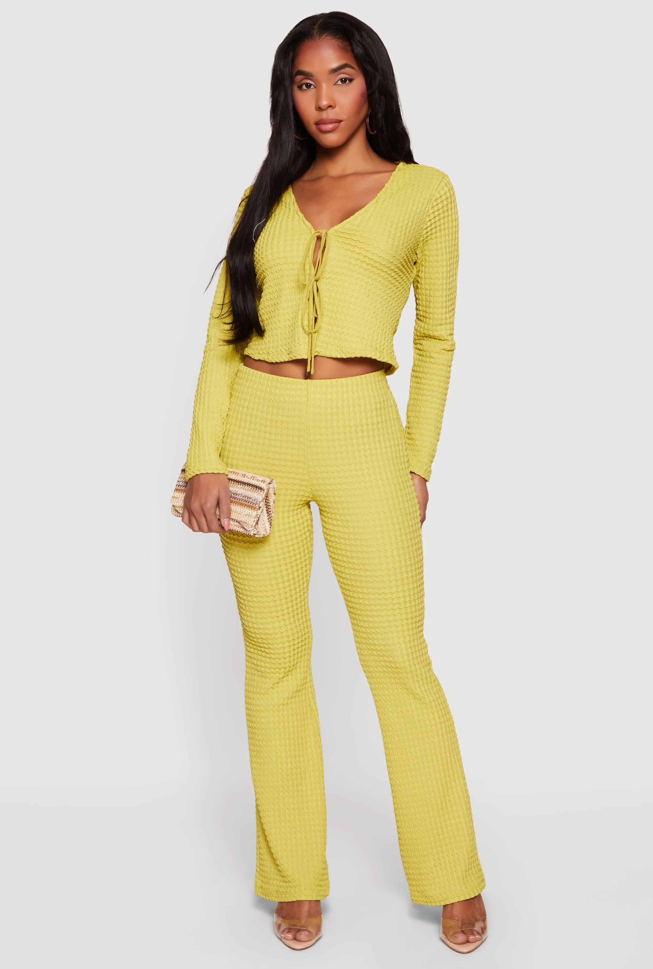 High Waisted Textured Knit Slim Bootcut Pants sold by Rainbow