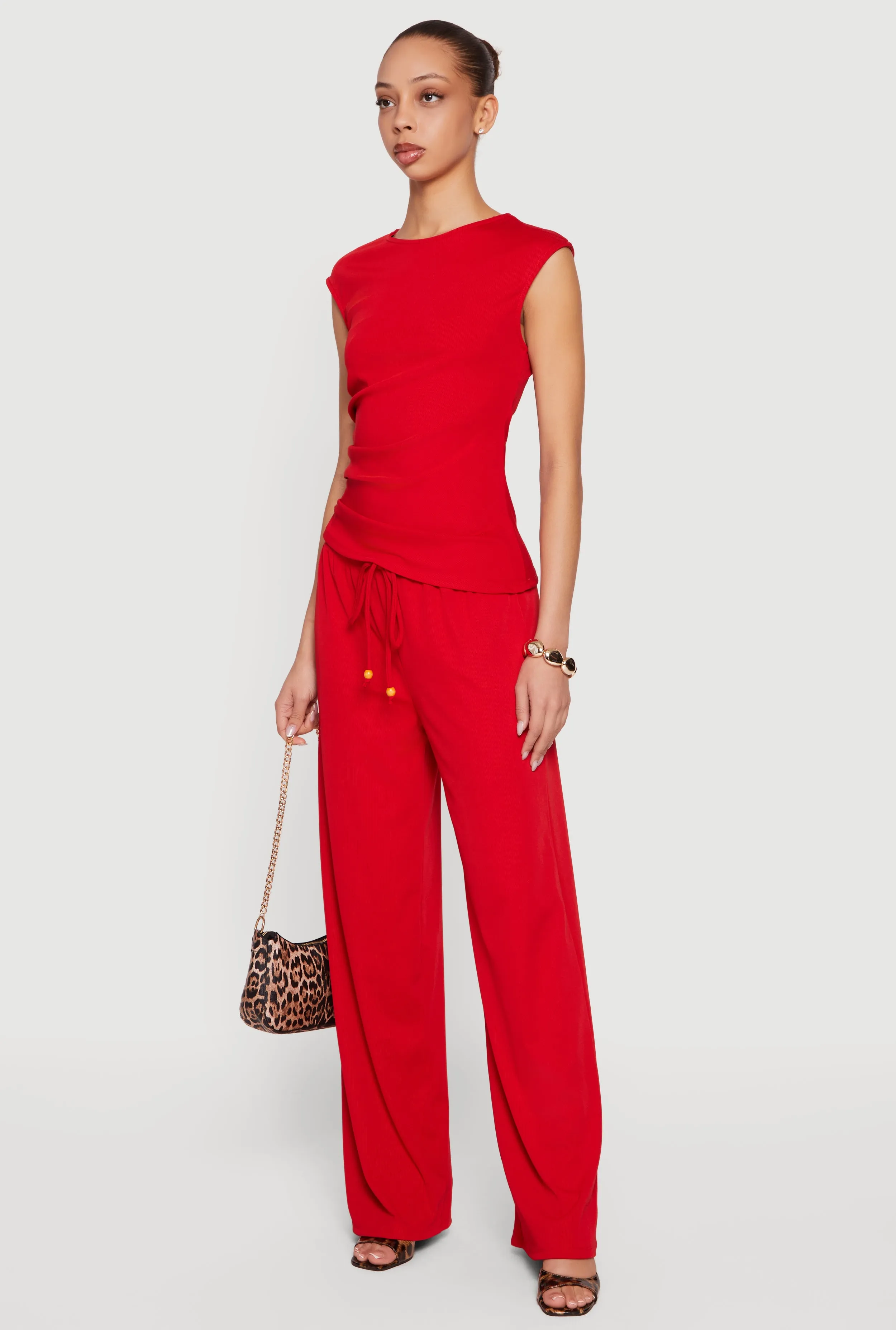 Rib Knit Beaded Drawstring Waist Pull On Pants sold by Rainbow product image thumbnail 2