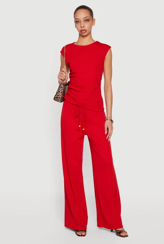 Rib Knit Beaded Drawstring Waist Pull On Pants sold by Rainbow