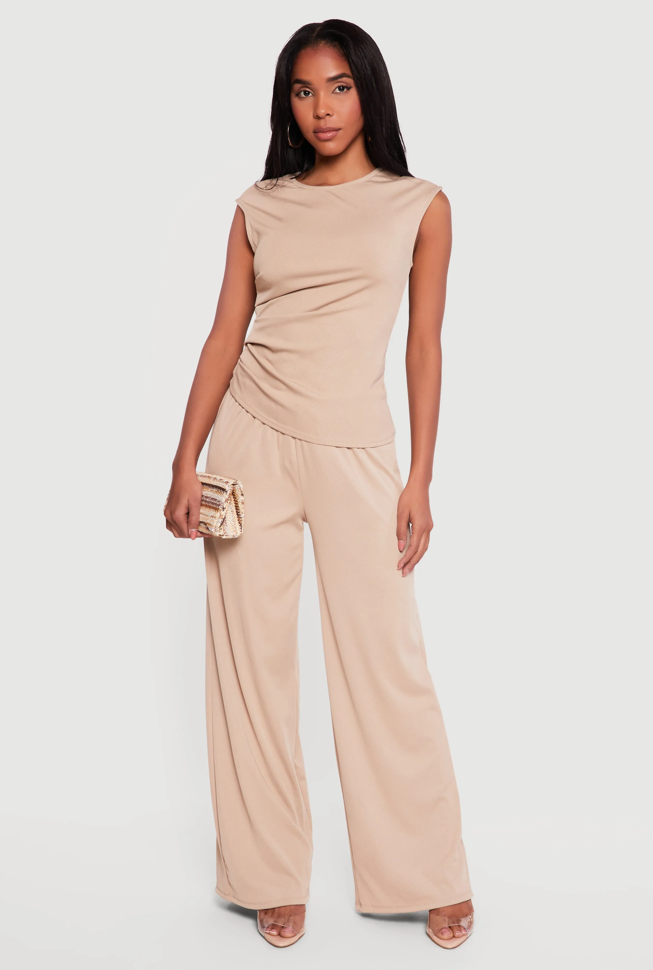 Rib Knit Beaded Drawstring Waist Pull On Pants sold by Rainbow product image thumbnail 3