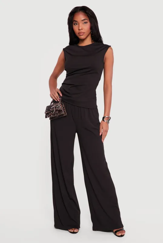 Rib Knit Beaded Drawstring Waist Pull On Pants sold by Rainbow