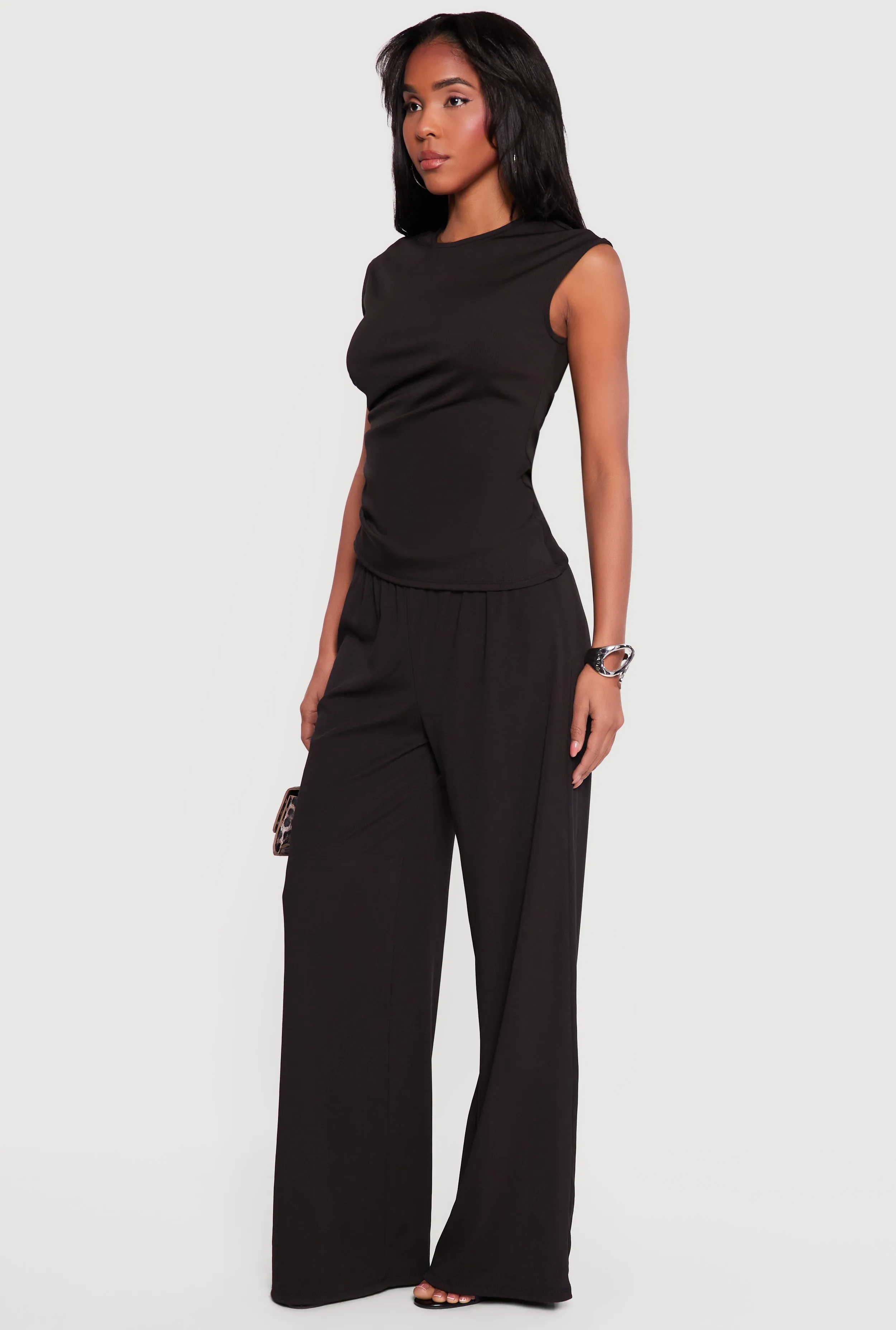 Rib Knit Ruched Sleeveless High Neck Top sold by Rainbow product image thumbnail 3