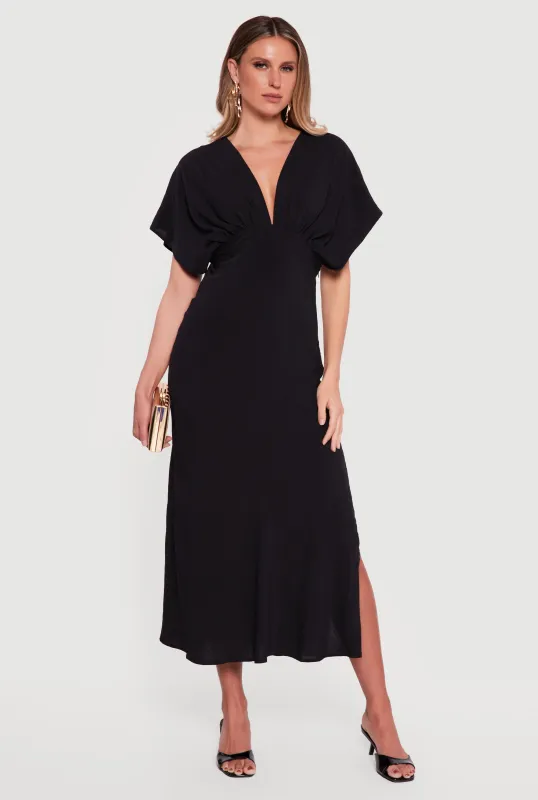 Batwing Sleeve Empire Waist Dress with Side Slit sold by Rainbow