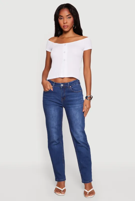 Rib Knit Off The Shoulder Slit Front Top sold by Rainbow