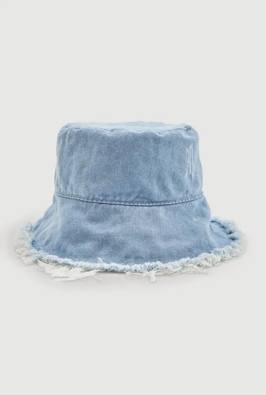 Denim Frayed Bucket Hat sold by Rainbow