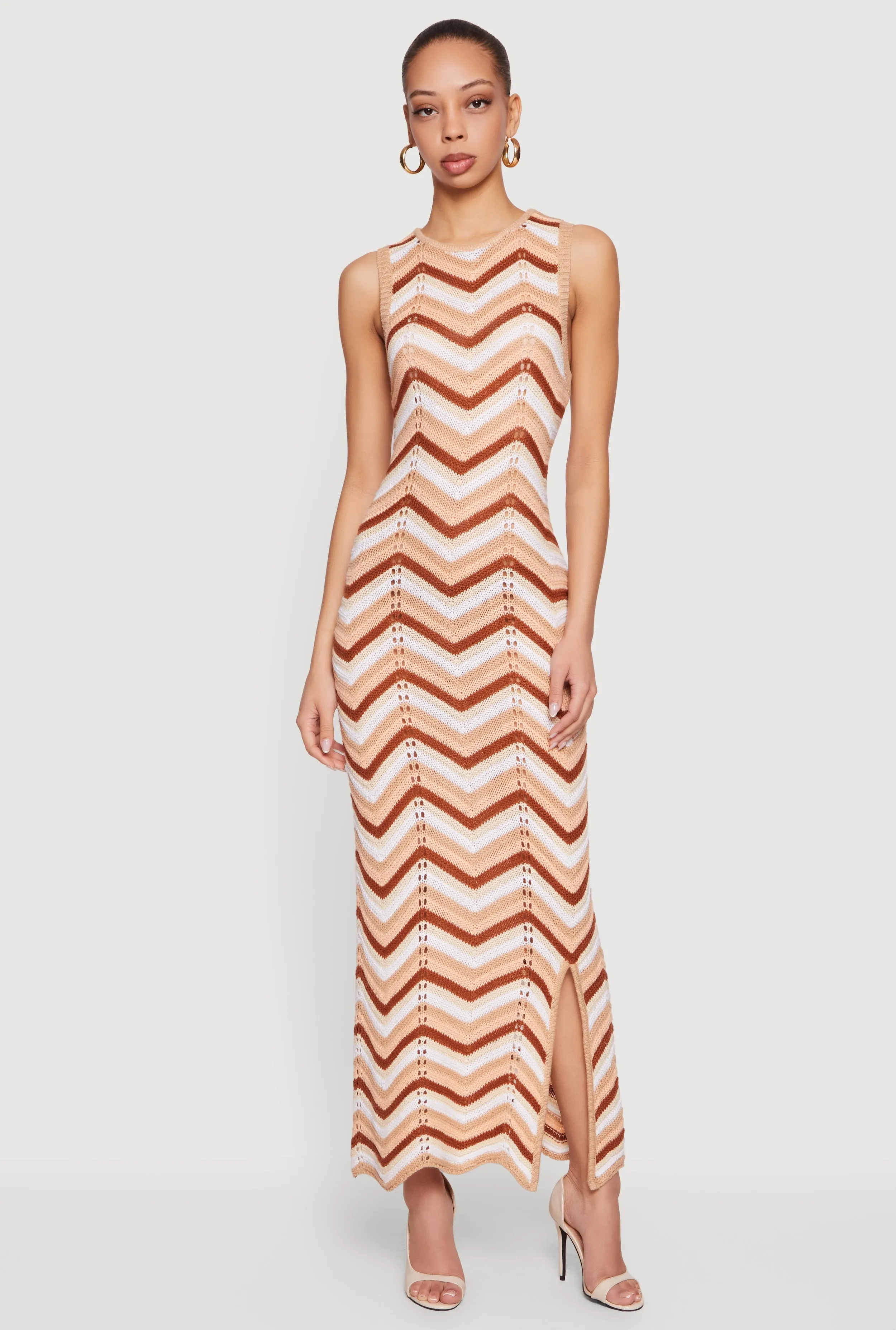 Chevron Crochet Side Slit Maxi Dress sold by Rainbow product image thumbnail 4