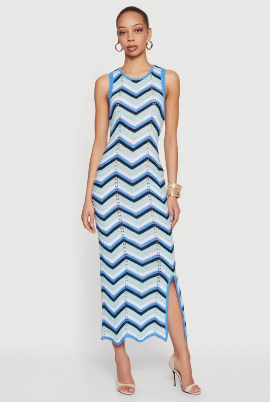 Chevron Crochet Side Slit Maxi Dress made by Rainbow