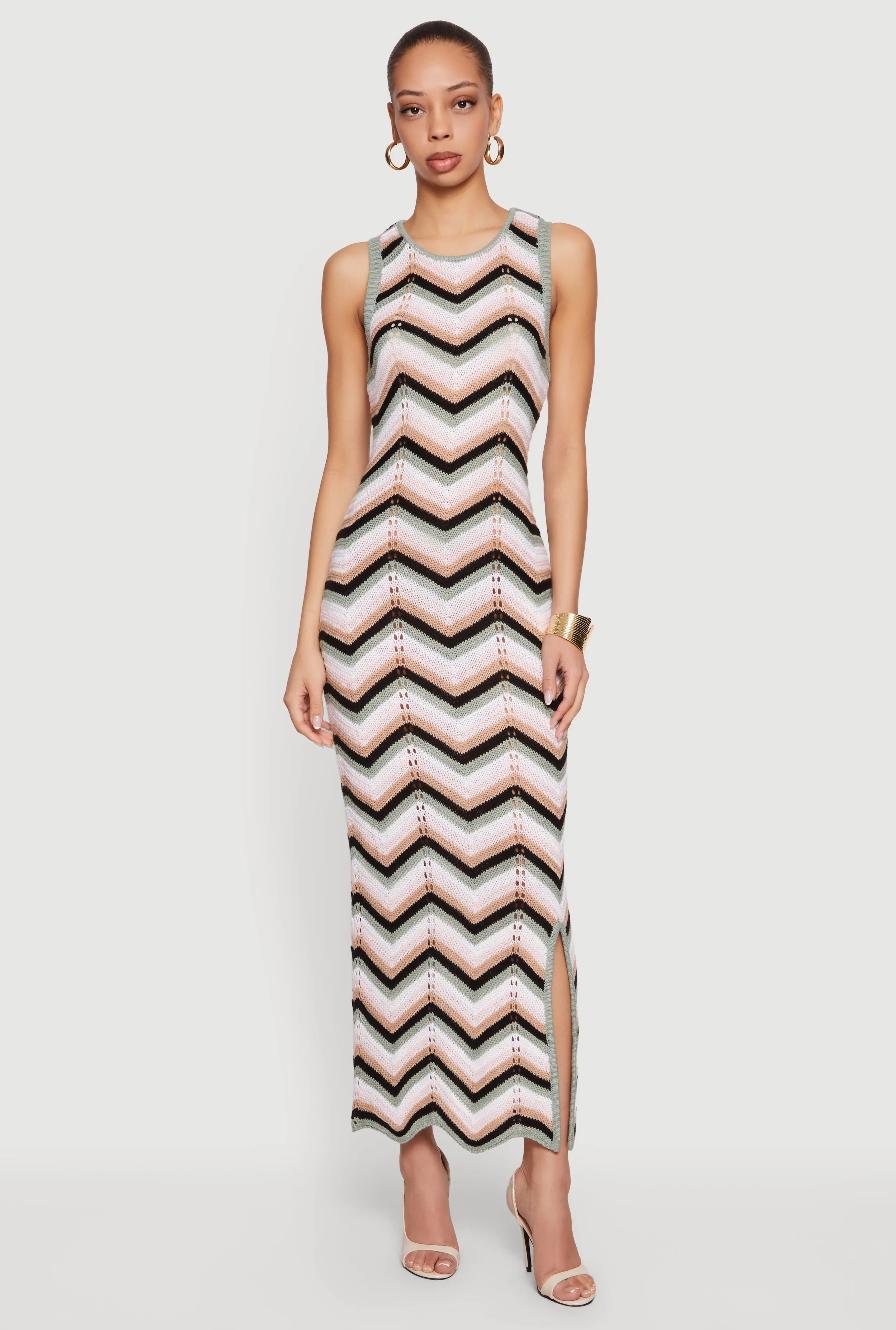 Chevron Crochet Side Slit Maxi Dress sold by Rainbow product image thumbnail 3