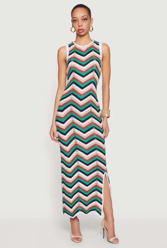 Chevron Crochet Side Slit Maxi Dress sold by Rainbow