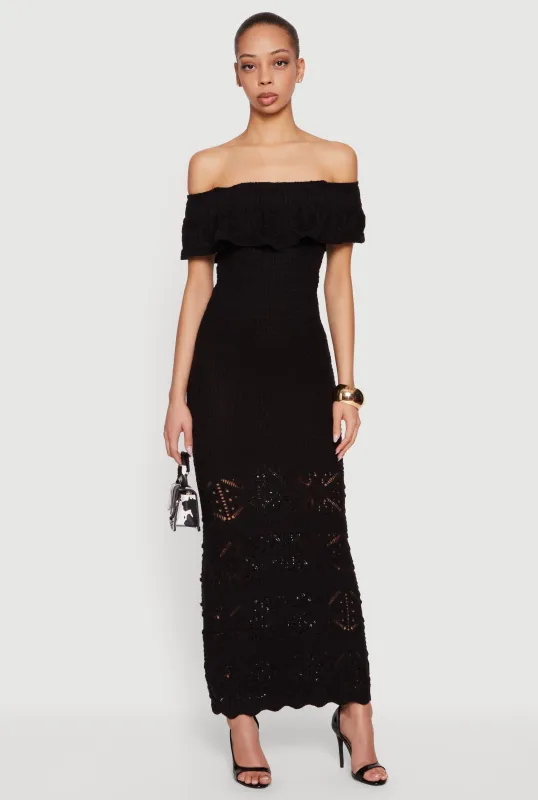 Off The Shoulder Crochet Maxi Dress made by Rainbow