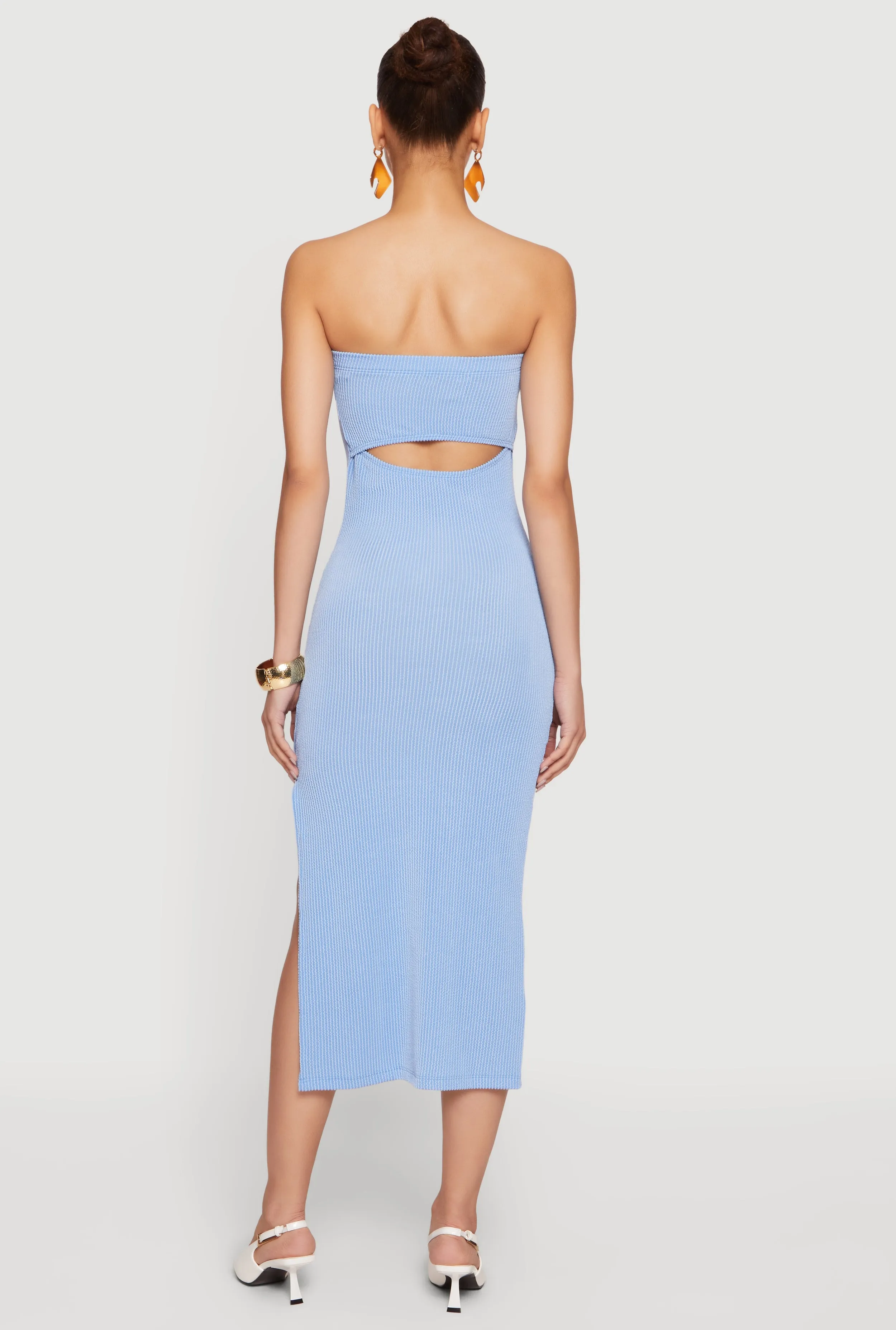 Ribbed Knit Side Slit Midi Tube Dress with Keyhole Back sold by Rainbow product image thumbnail 3