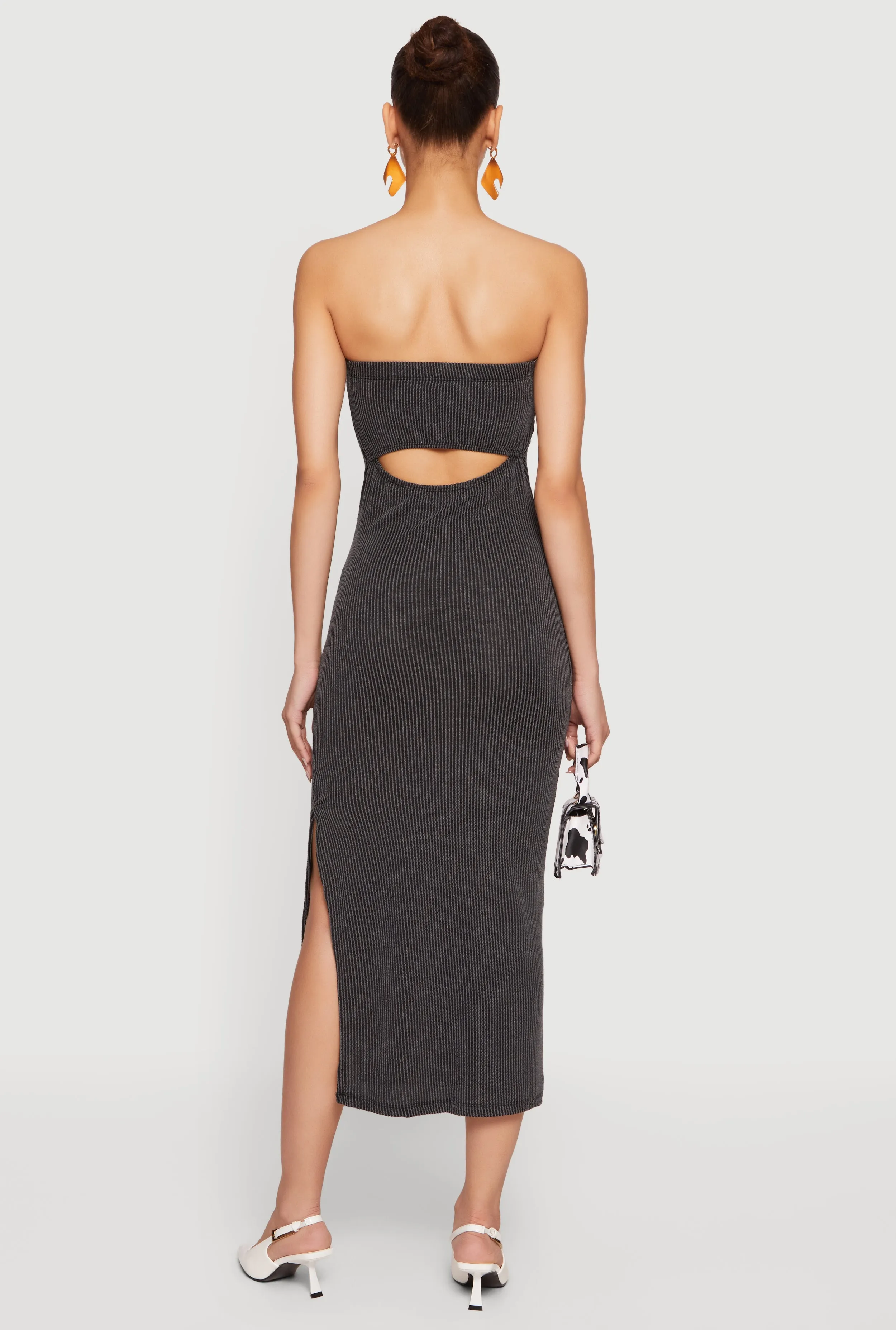 Ribbed Knit Side Slit Midi Tube Dress with Keyhole Back sold by Rainbow product image thumbnail 3