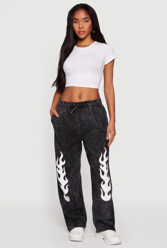Flame Graphic Acid Wash Sweatpants sold by Rainbow