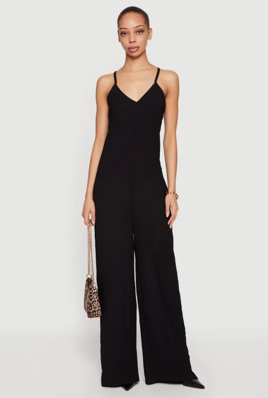 Sleeveless V-Neck Crepe Knit Jumpsuit sold by Rainbow