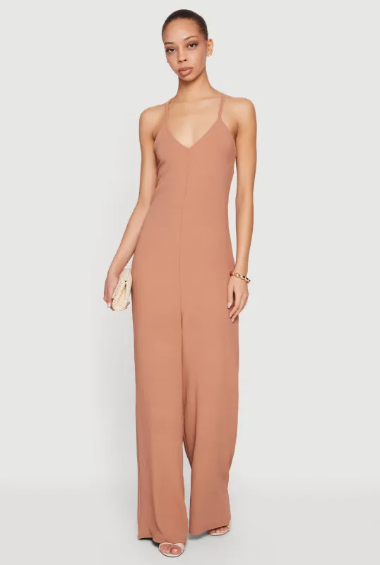 Sleeveless V-Neck Crepe Knit Jumpsuit sold by Rainbow