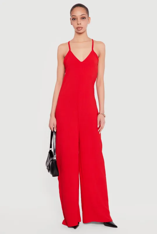 Sleeveless V-Neck Crepe Knit Jumpsuit sold by Rainbow