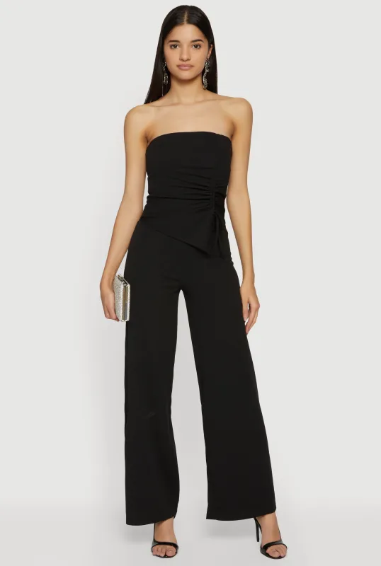 Strapless Crepe Knit Jumpsuit with Asymmetrical Drawstring sold by Rainbow