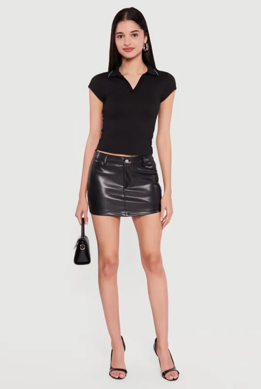 Mid Rise Faux Leather Mini Skirt sold by Rainbow