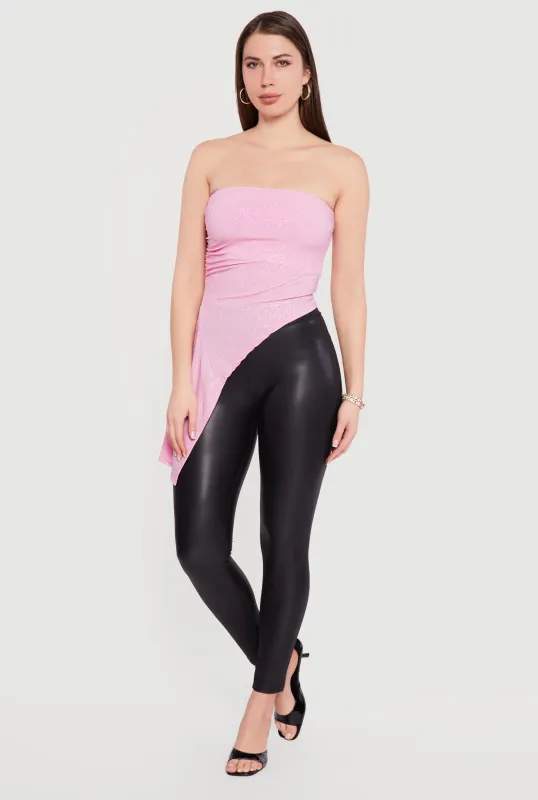 Side Ruched Glittery Asymmetrical Tube Top made by Rainbow